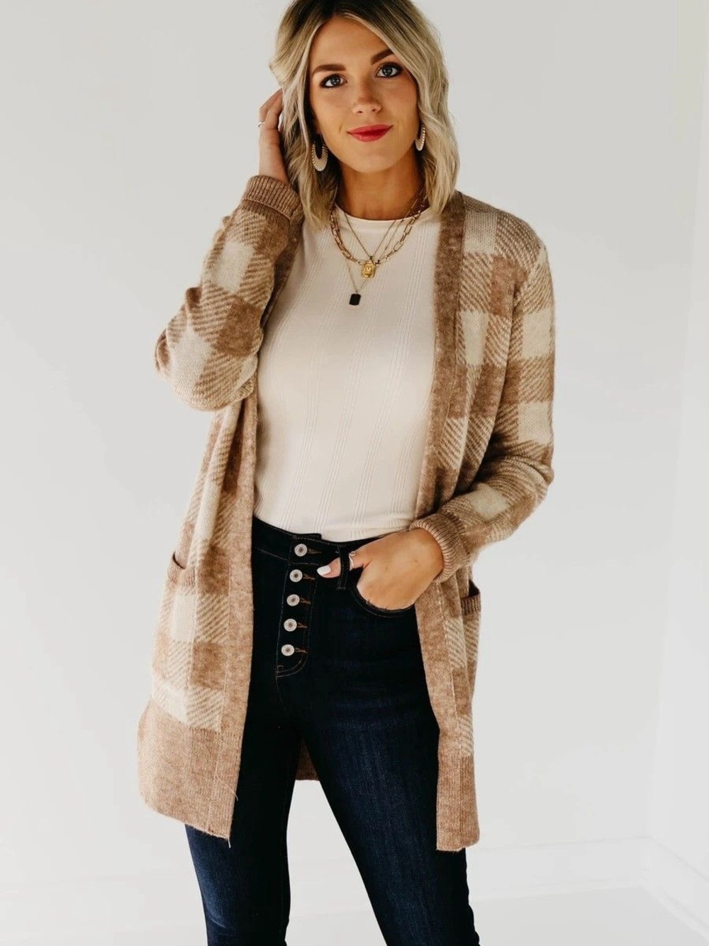 Beige gingham cardigan